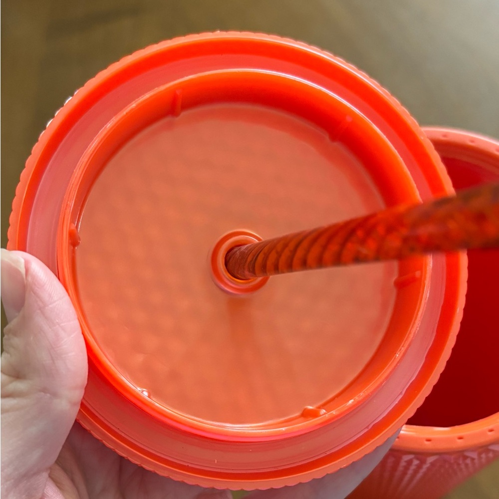 Starbucks Cold Cup Tumbler 24oz Orange Studded Pearlized Bling w/ Straw - Picture 4 of 4